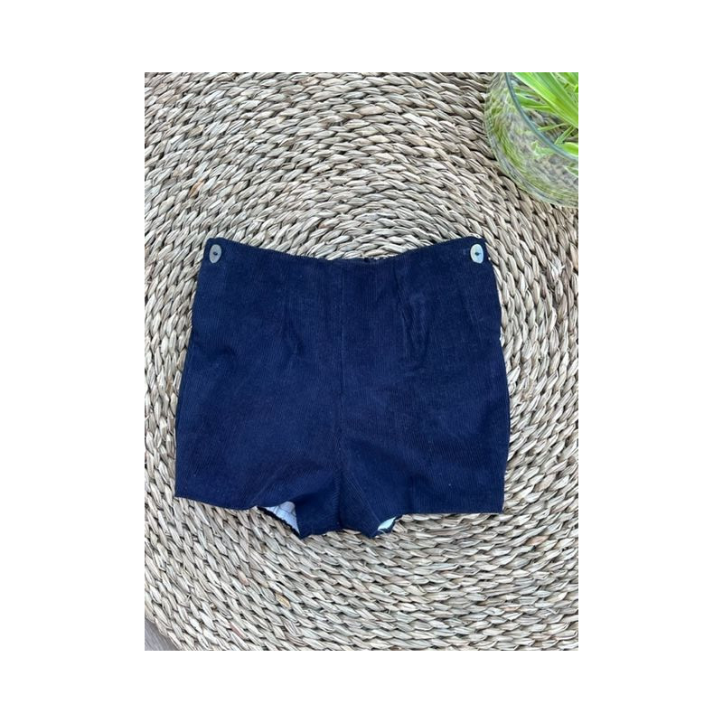 Pantalón Corto en pana  Azul de Lino