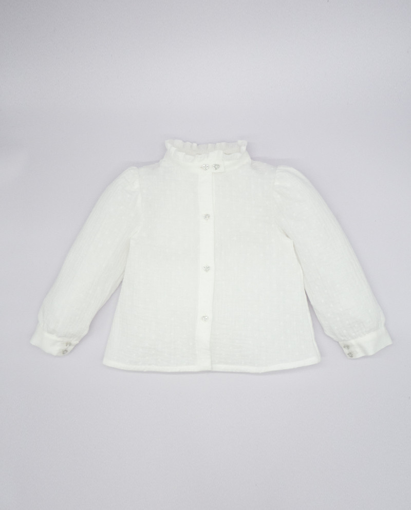 Blusa Botones Corazón y Volante Blanca Fina Ejerique