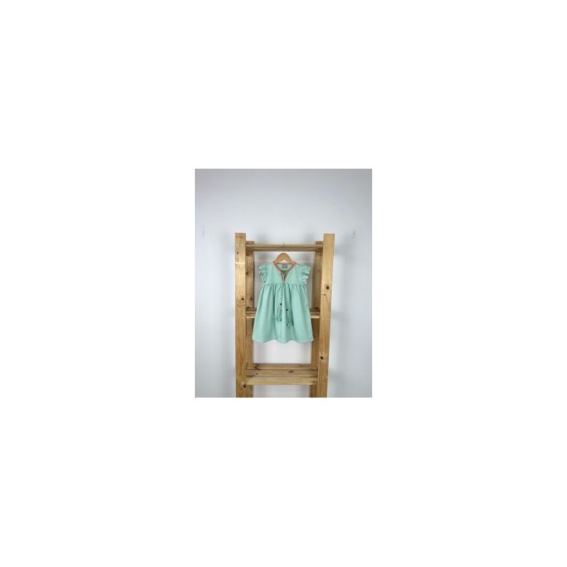Vestido de Punto Verde Agua y Coral Mon Petit Bonbon