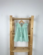 Vestido de Punto Verde Agua y Coral Mon Petit Bonbon