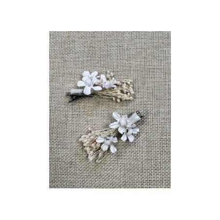 Pinzas para el pelo Flor Preservada  color Blanco Floritur