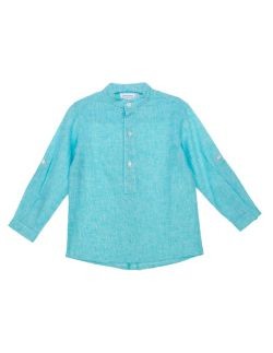 Camisa Turquesa Cuello Mao Tartaleta